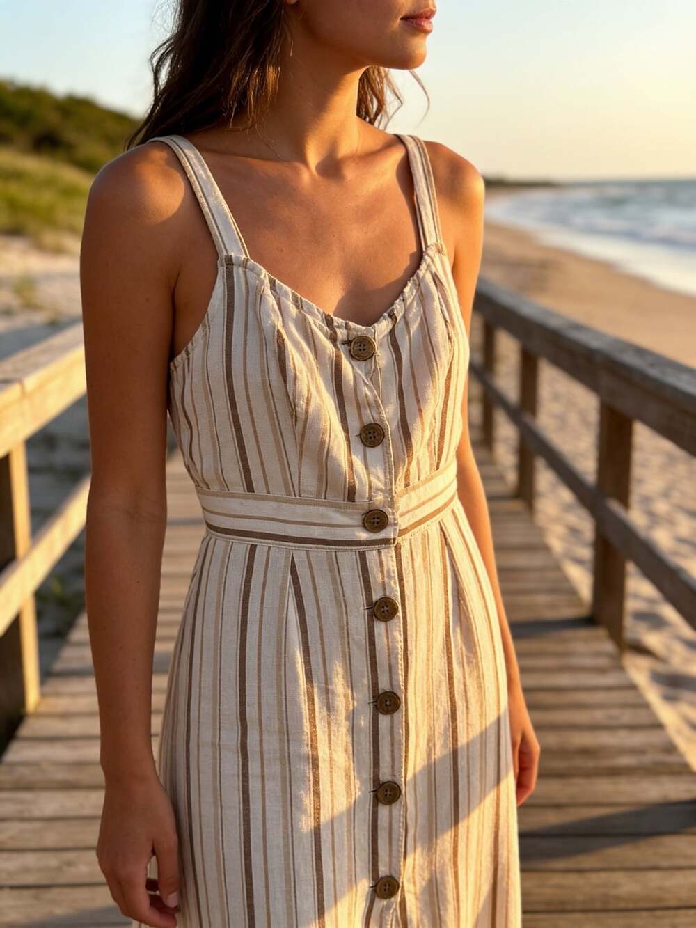 a.n.a Striped Button Front Midi dress Size S
